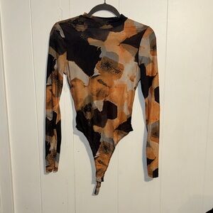 Bland Clothing Abstract Long Sleeve Mesh Bodysuit Medium